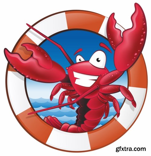 Collection lobster cancer crab seafood cartoon vector image 25 EPS