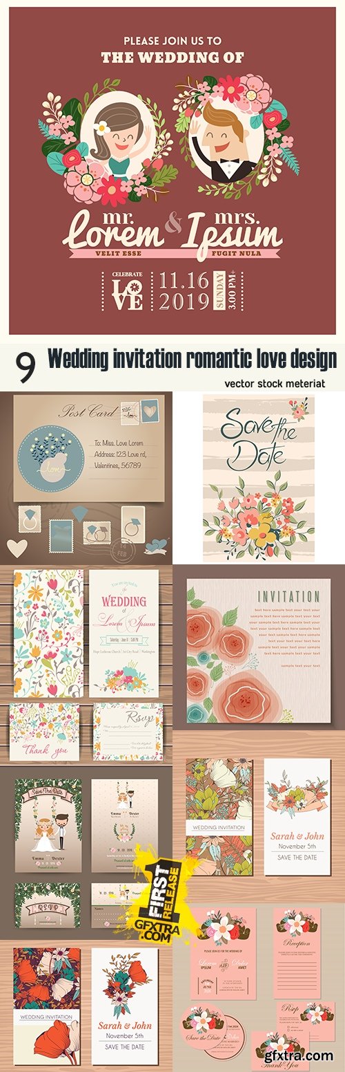 Wedding invitation romantic love design