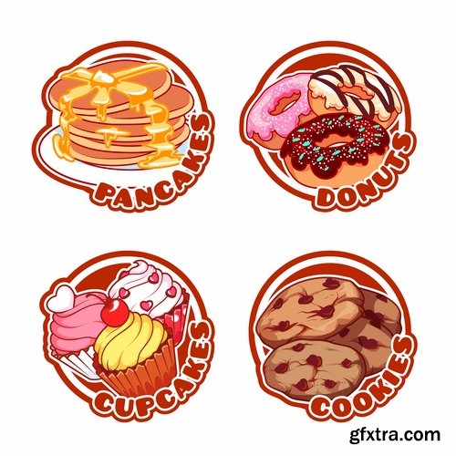 Collection menu food sticker sweet cake pizza burger fast food 25 EPS