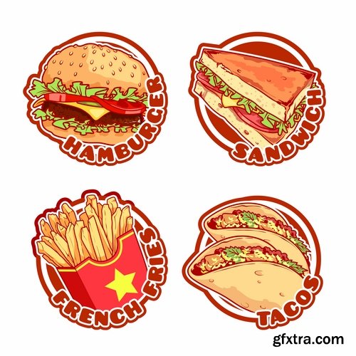 Collection menu food sticker sweet cake pizza burger fast food 25 EPS