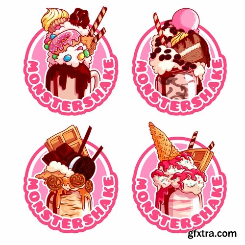 Collection menu food sticker sweet cake pizza burger fast food 25 EPS