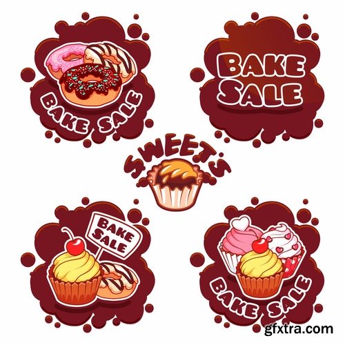 Collection menu food sticker sweet cake pizza burger fast food 25 EPS