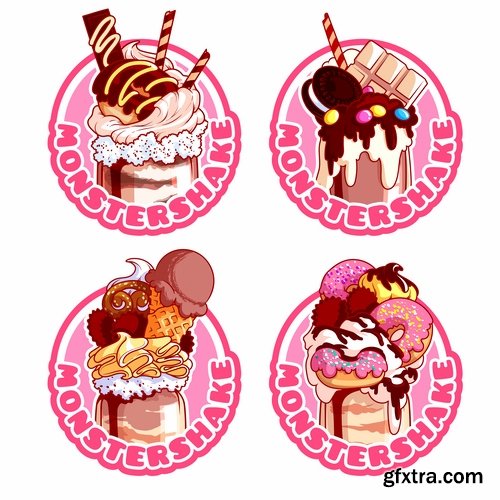 Collection menu food sticker sweet cake pizza burger fast food 25 EPS