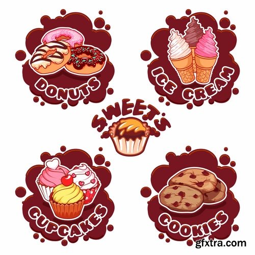 Collection menu food sticker sweet cake pizza burger fast food 25 EPS