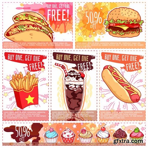 Collection menu food sticker sweet cake pizza burger fast food 25 EPS