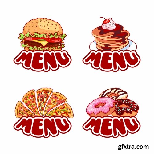 Collection menu food sticker sweet cake pizza burger fast food 25 EPS