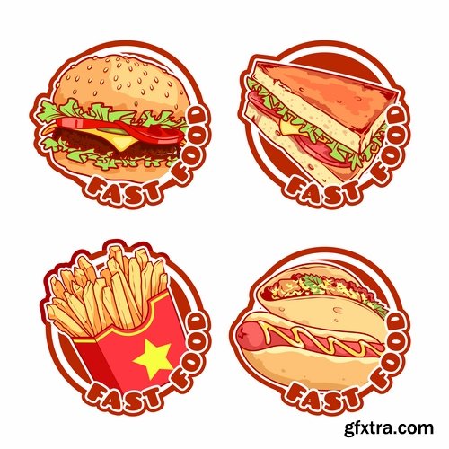 Collection menu food sticker sweet cake pizza burger fast food 25 EPS