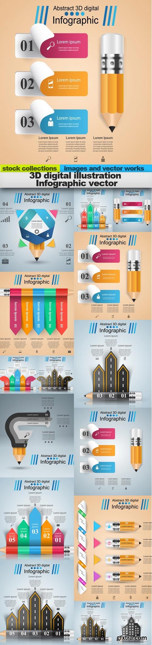 3D digital illustration Infographic vector, 15 x EPS