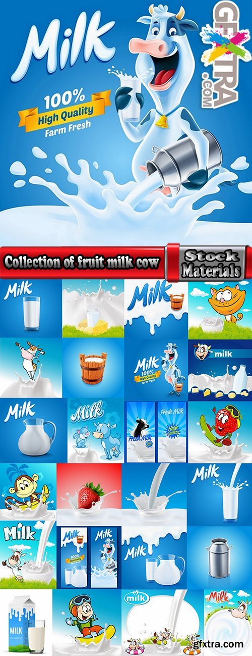 Collection of fruit milk cow vector image 25 EPS