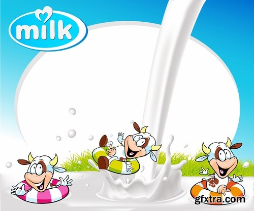 Collection of fruit milk cow vector image 25 EPS