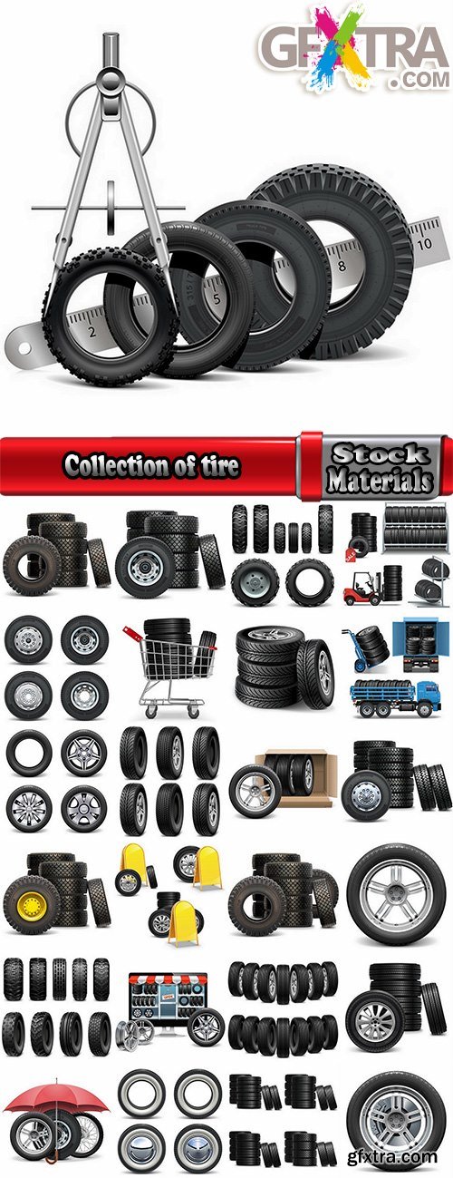 Collection of tire rubber tire tread vector image 25 EPS