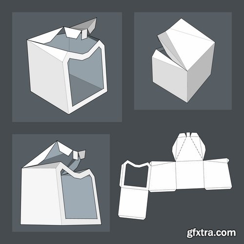 Collection of box to cut a figure of origami gift box cardboard container 25 EPS