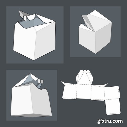 Collection of box to cut a figure of origami gift box cardboard container 25 EPS