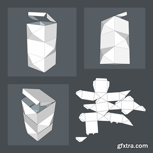 Collection of box to cut a figure of origami gift box cardboard container 25 EPS