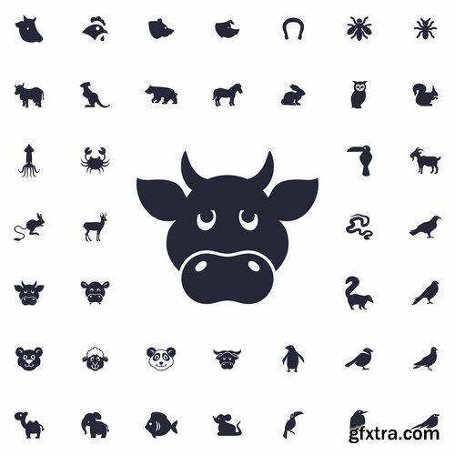 Collection of web page design icon pet pig cow deer monkey snake 25 EPS