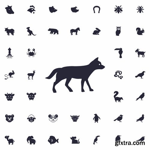 Collection of web page design icon pet pig cow deer monkey snake 25 EPS