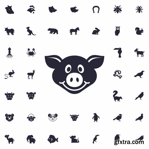 Collection of web page design icon pet pig cow deer monkey snake 25 EPS