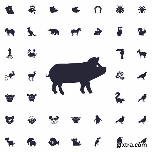 Collection of web page design icon pet pig cow deer monkey snake 25 EPS