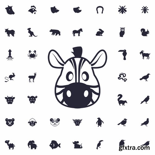 Collection of web page design icon pet pig cow deer monkey snake 25 EPS