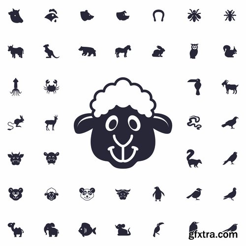 Collection of web page design icon pet pig cow deer monkey snake 25 EPS