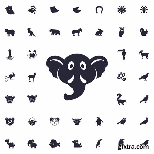 Collection of web page design icon pet pig cow deer monkey snake 25 EPS