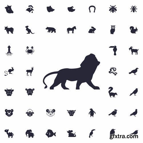 Collection of web page design icon pet pig cow deer monkey snake 25 EPS