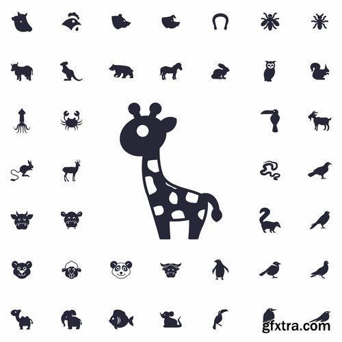 Collection of web page design icon pet pig cow deer monkey snake 25 EPS