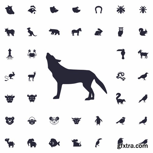 Collection of web page design icon pet pig cow deer monkey snake 25 EPS