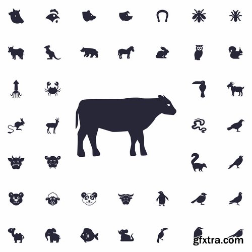 Collection of web page design icon pet pig cow deer monkey snake 25 EPS