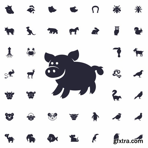 Collection of web page design icon pet pig cow deer monkey snake 25 EPS