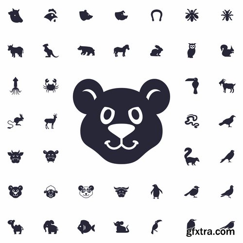 Collection of web page design icon pet pig cow deer monkey snake 25 EPS