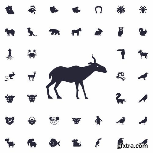 Collection of web page design icon pet pig cow deer monkey snake 25 EPS