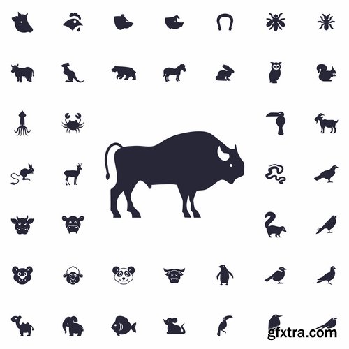 Collection of web page design icon pet pig cow deer monkey snake 25 EPS