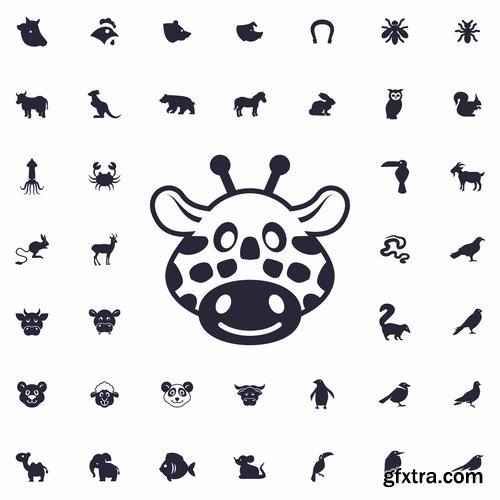 Collection of web page design icon pet pig cow deer monkey snake 25 EPS