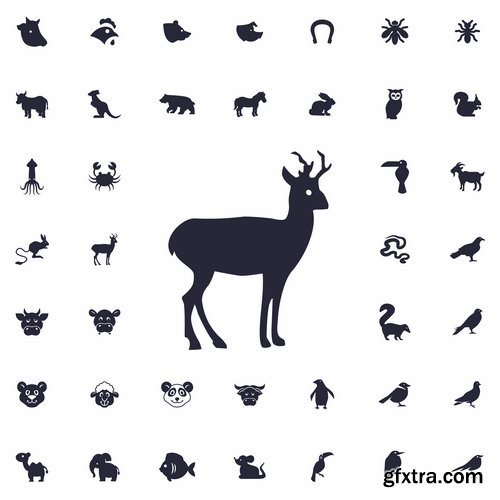 Collection of web page design icon pet pig cow deer monkey snake 25 EPS