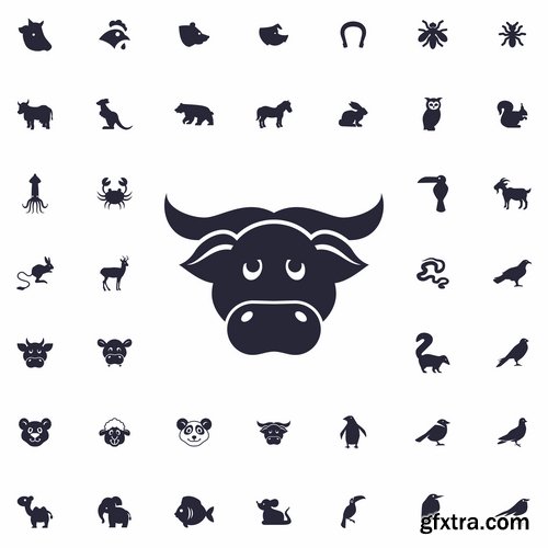 Collection of web page design icon pet pig cow deer monkey snake 25 EPS