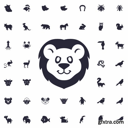 Collection of web page design icon pet pig cow deer monkey snake 25 EPS