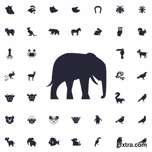 Collection of web page design icon pet pig cow deer monkey snake 25 EPS