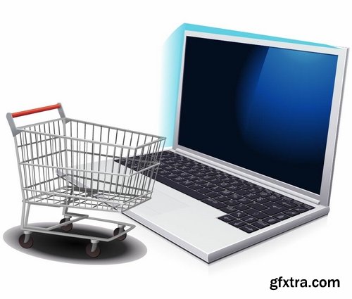 Collection of shopping cart online shopping laptop tablet computer network 25 EPS