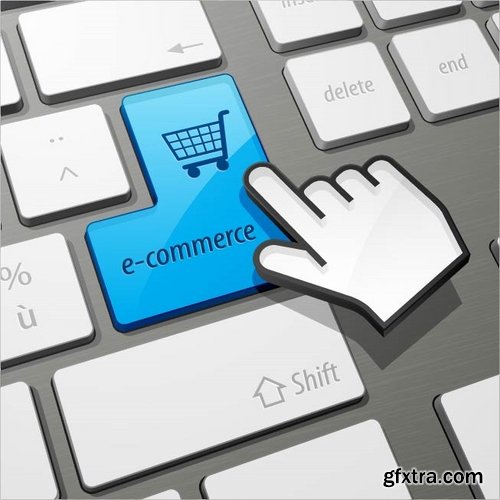 Collection of shopping cart online shopping laptop tablet computer network 25 EPS