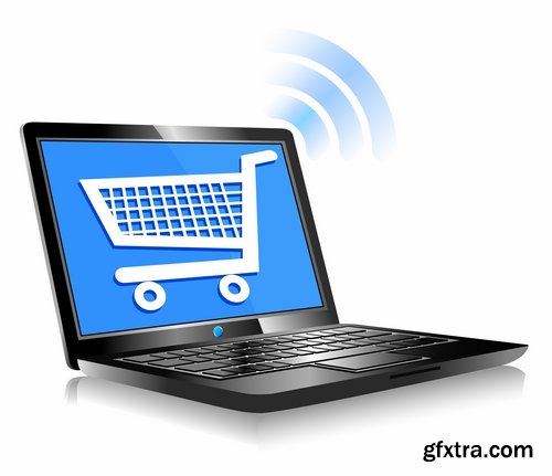 Collection of shopping cart online shopping laptop tablet computer network 25 EPS