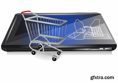 Collection of shopping cart online shopping laptop tablet computer network 25 EPS