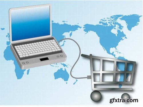 Collection of shopping cart online shopping laptop tablet computer network 25 EPS