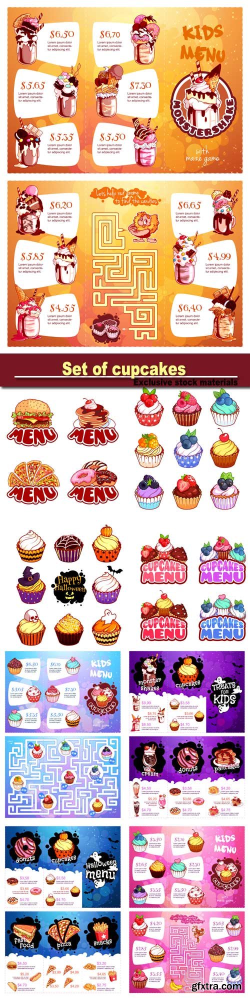 Set of cupcakes with different berries, food menu