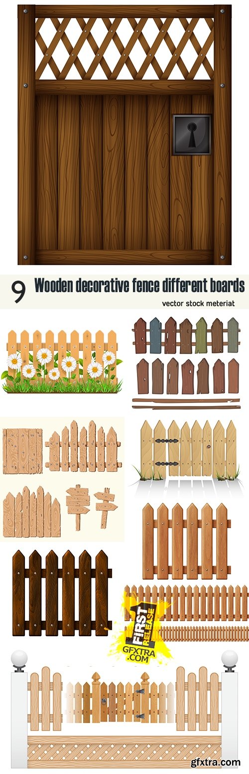 Wooden decorative fence different boards