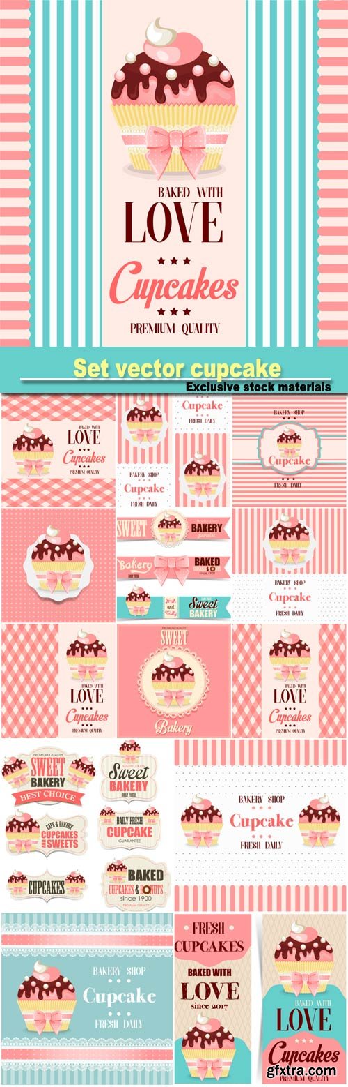 Set vector cupcake, backgrounds and stickers