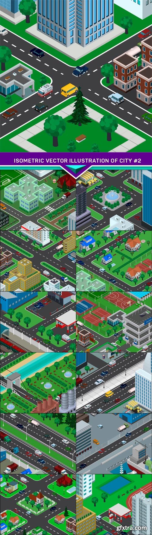 Isometric vector illustration of city #2 13X EPS