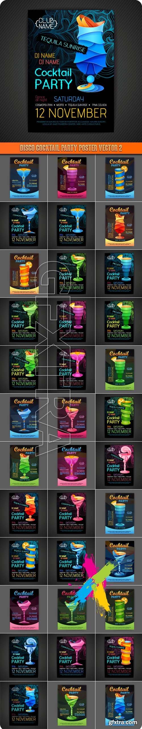 Disco cocktail party poster vector 2