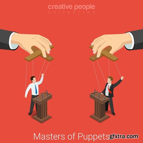 Collection of marionette puppet master rope thread vector picture doll 25 EPS