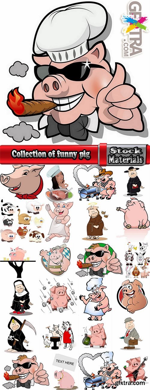 Collection of funny pig piggy smile vector image 25 EPS